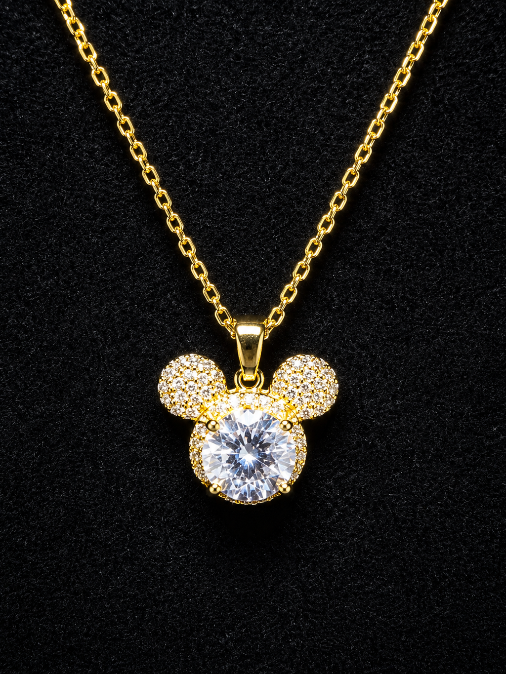 Gold Sparkle Mouse Head Jewelry Set (Stainless Steel)