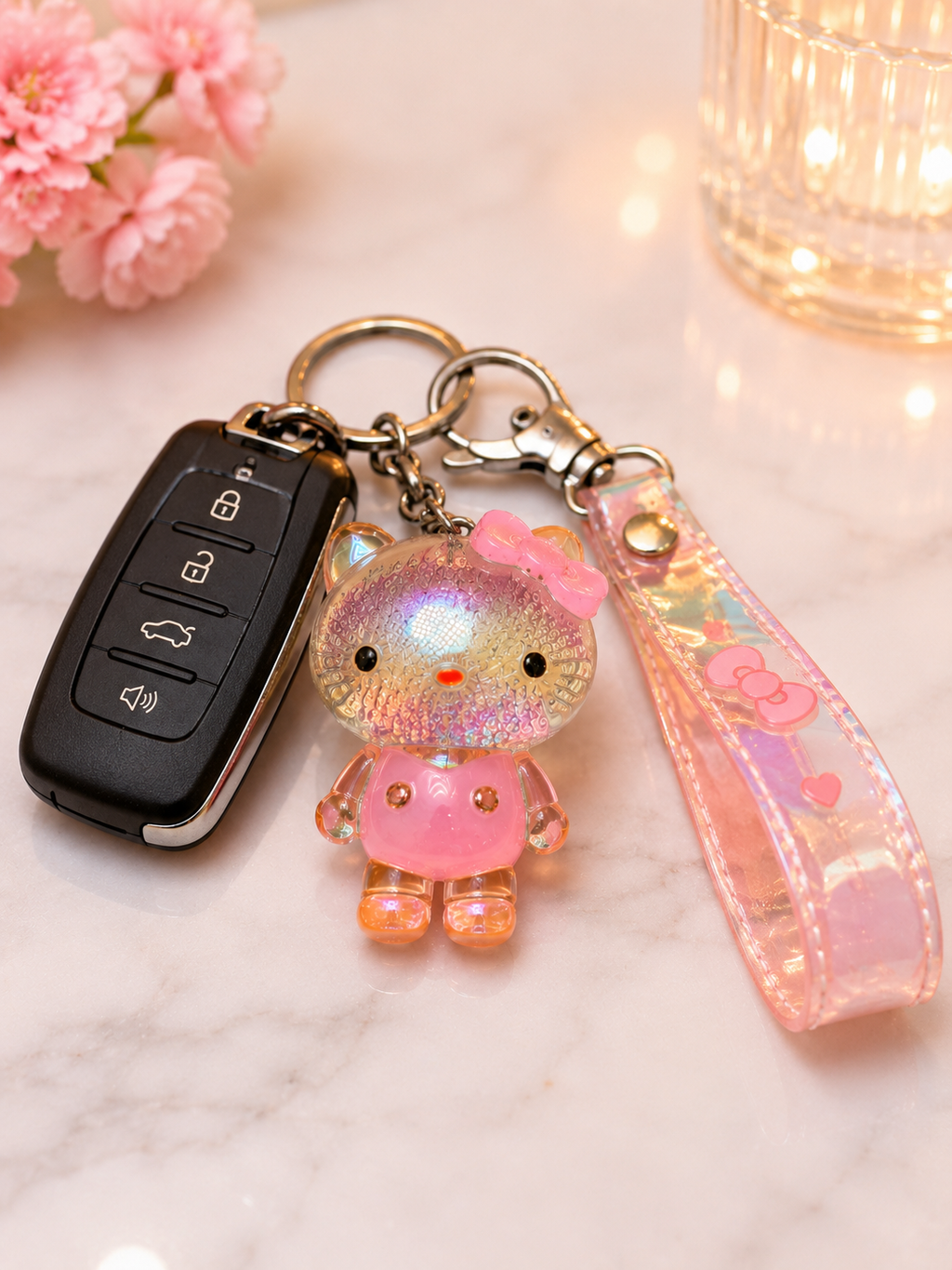 Iridescent Kitty Wristlet Keychain
