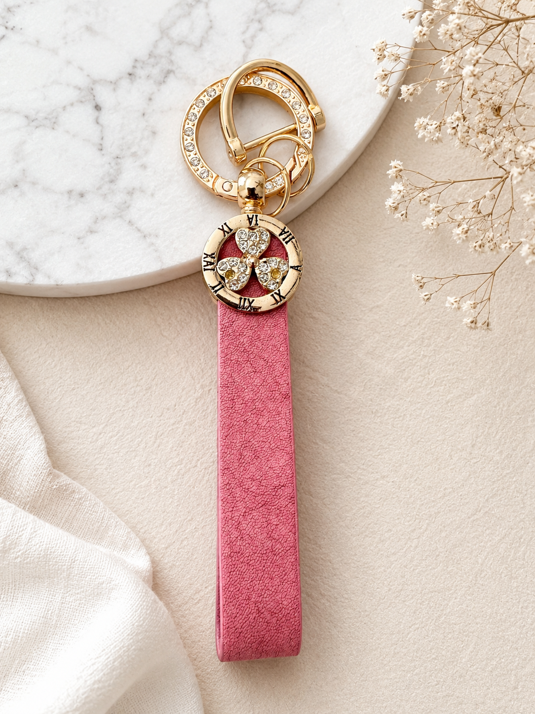 Pink Clover Luxe Wristlet Keychain