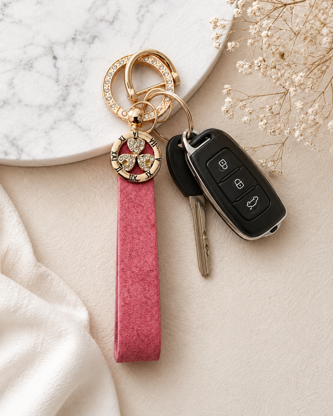 Pink Clover Luxe Wristlet Keychain