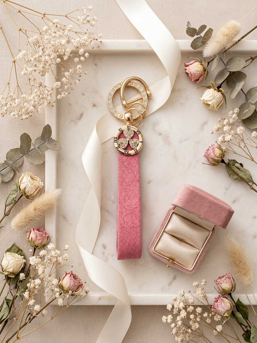 Pink Clover Luxe Wristlet Keychain