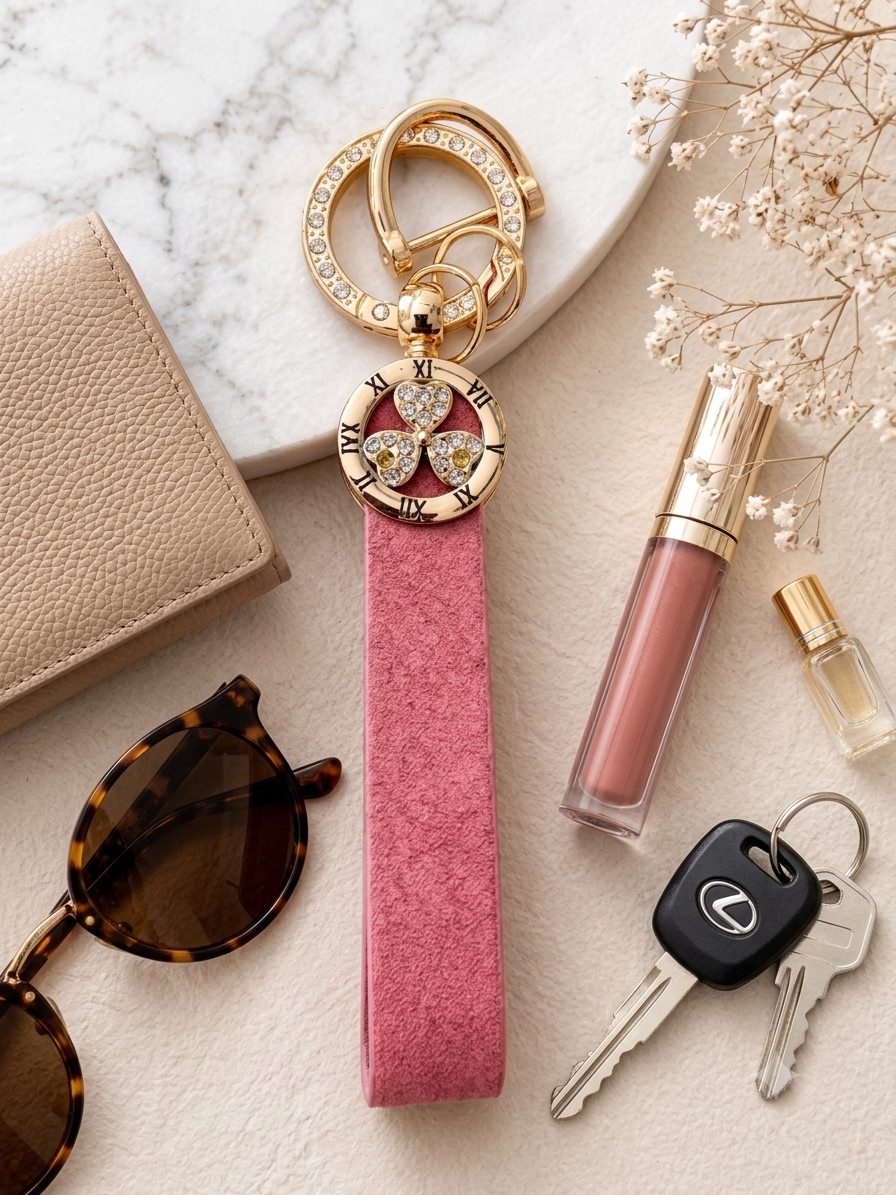 Pink Clover Luxe Wristlet Keychain