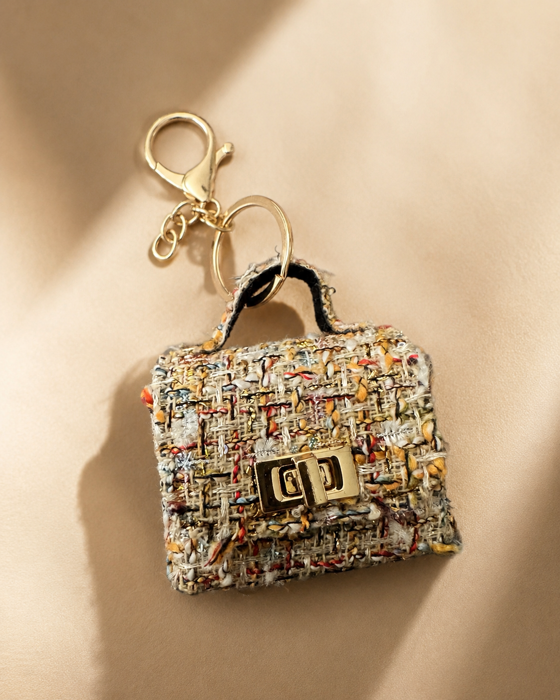 Mini Tweed Handbag Keychain Charm