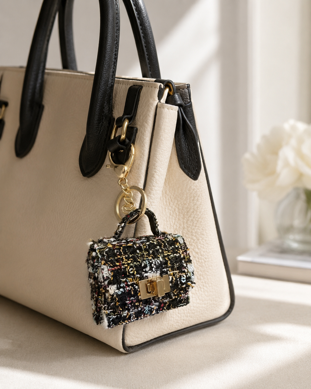 Mini Tweed Handbag Keychain Charm