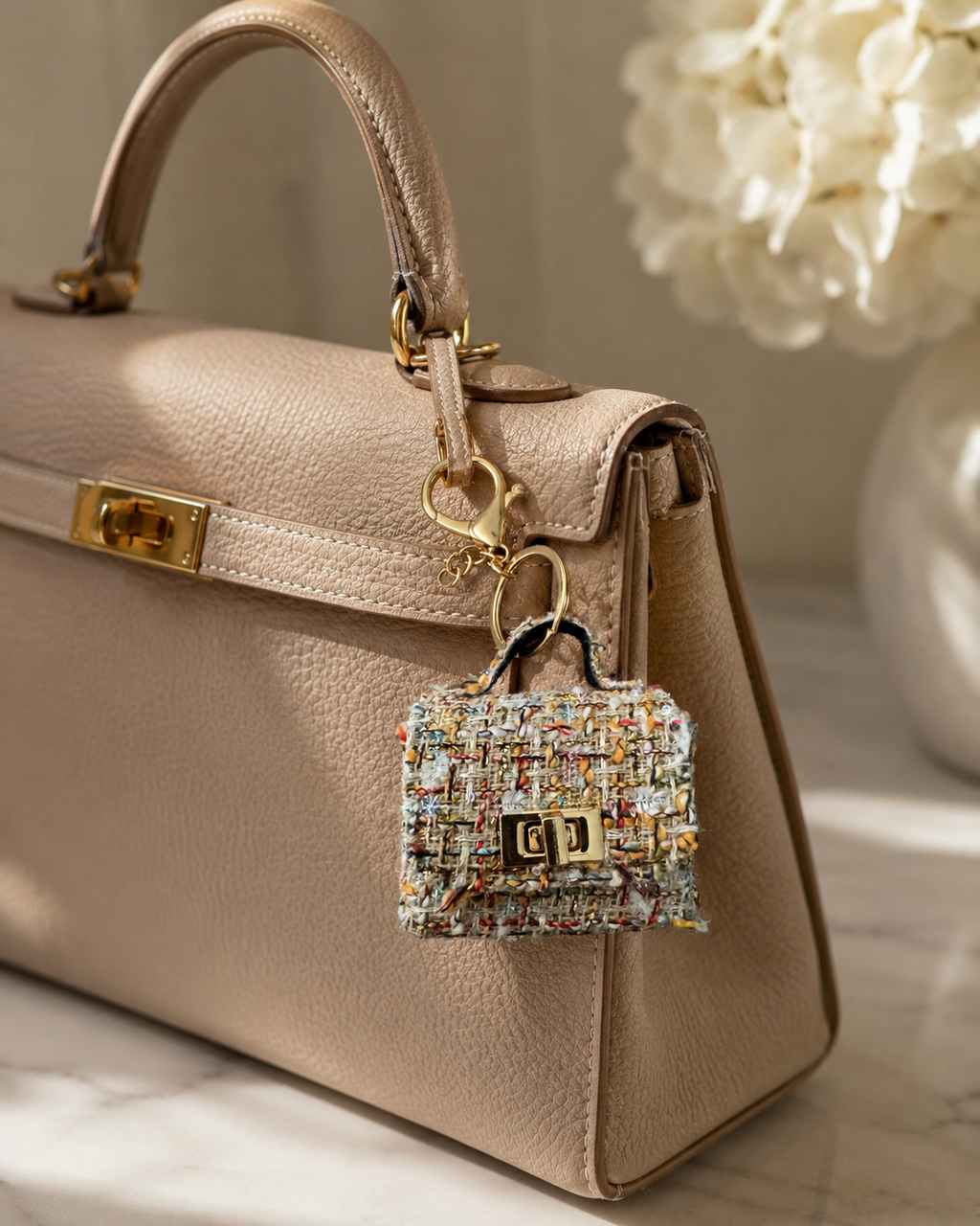 Mini Tweed Handbag Keychain Charm