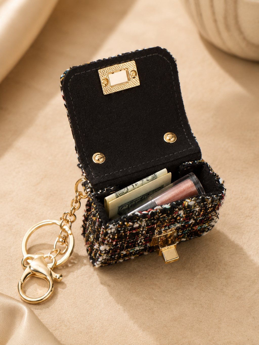 Mini Tweed Handbag Keychain Charm