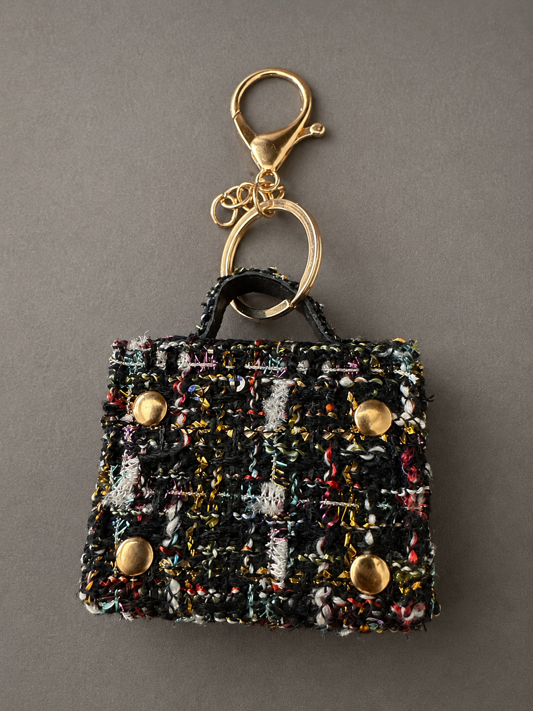 Mini Tweed Handbag Keychain Charm