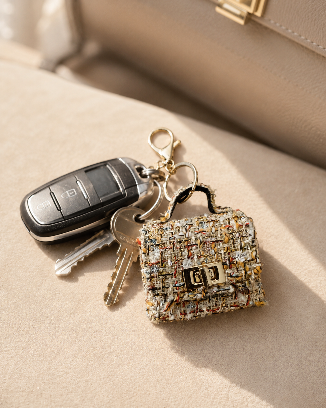 Mini Tweed Handbag Keychain Charm