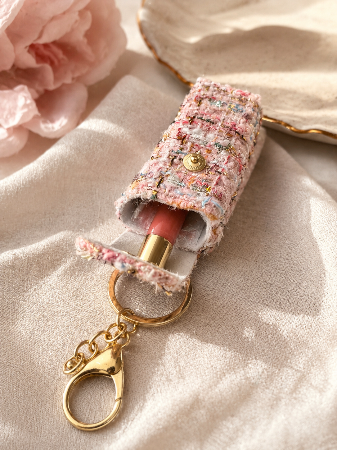 Tweed Mini Lipstick Holder Bag Charm