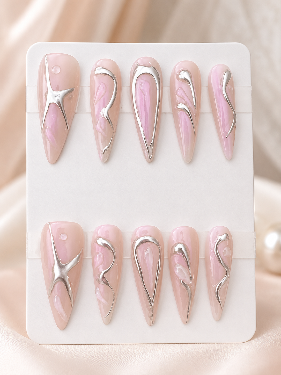 Pink Chrome Sculpted Press-On Nails