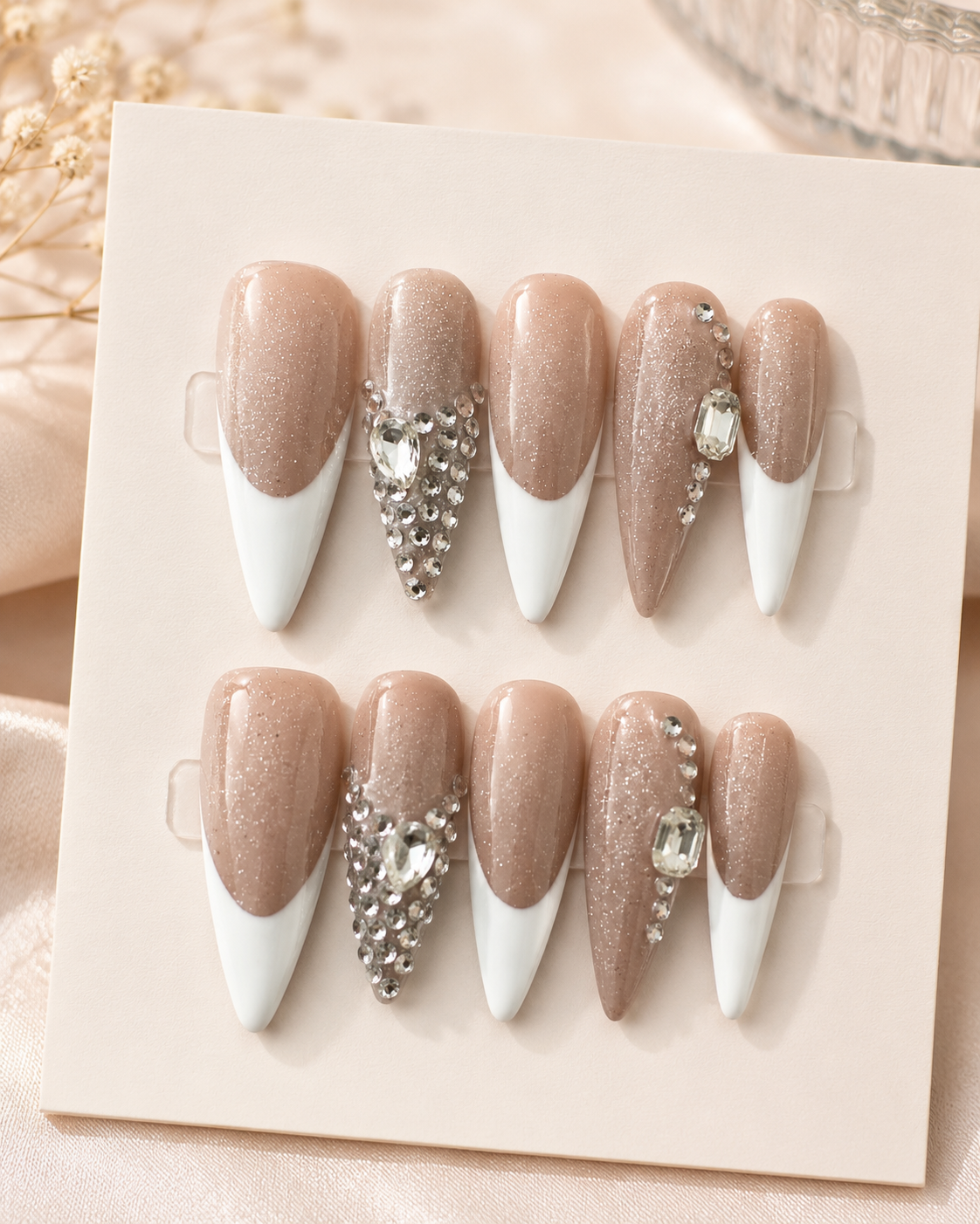 Shimmering Nude Crystal French Press-On Nails