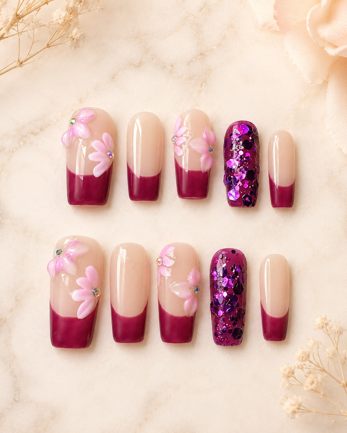 Berry Bloom French Press-On Nails