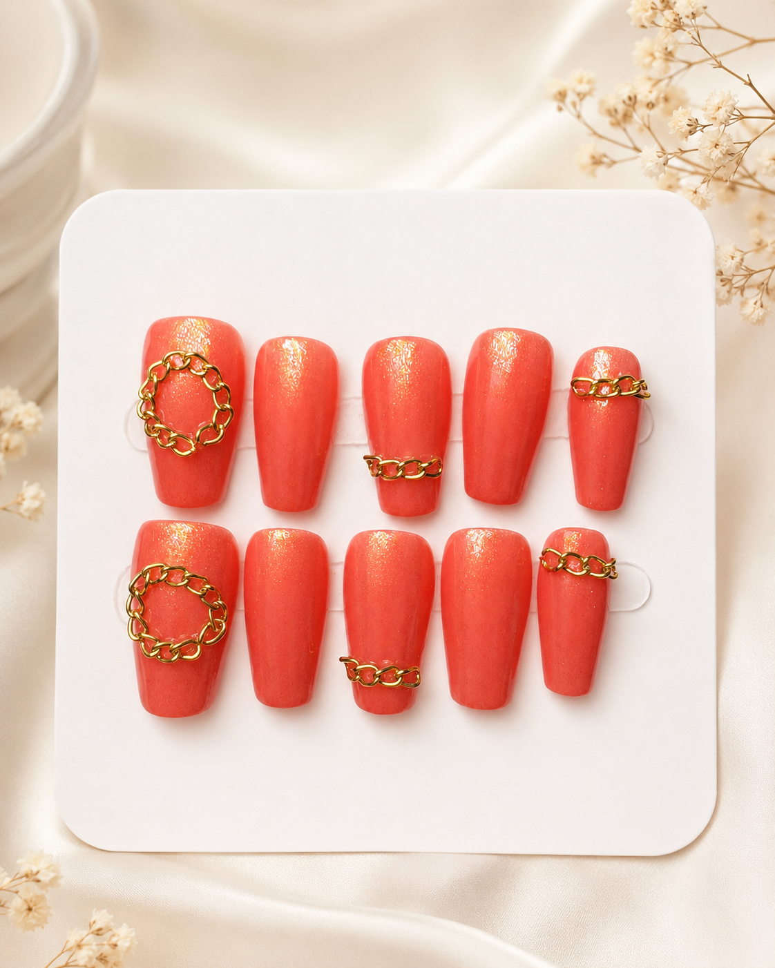 Coral Chain Luxe Press-On Nails