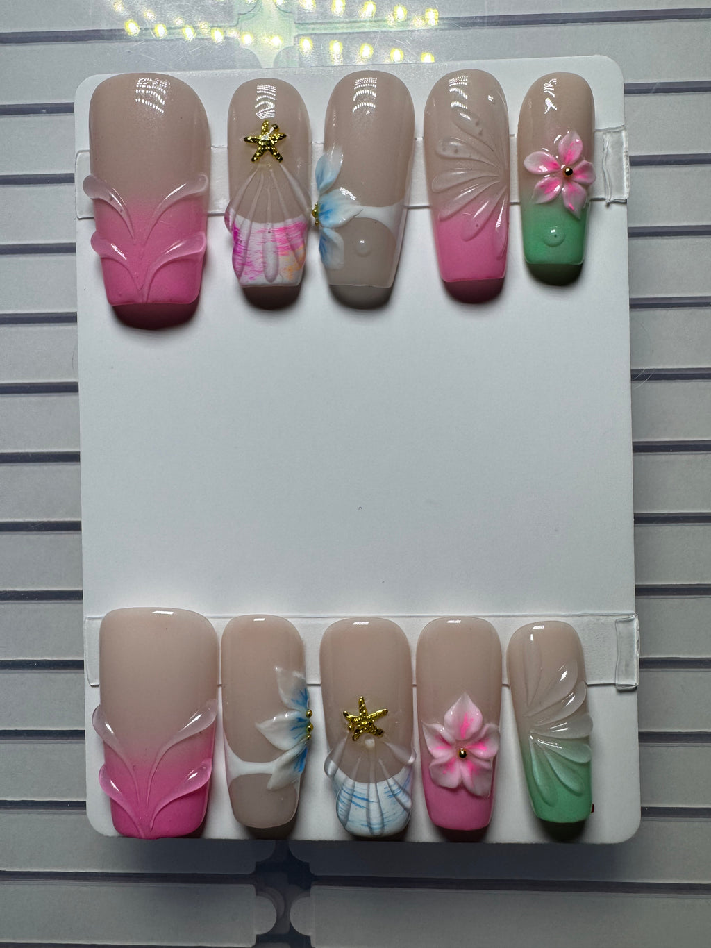 Pink Lagoon Shell Bloom Press-On Nails