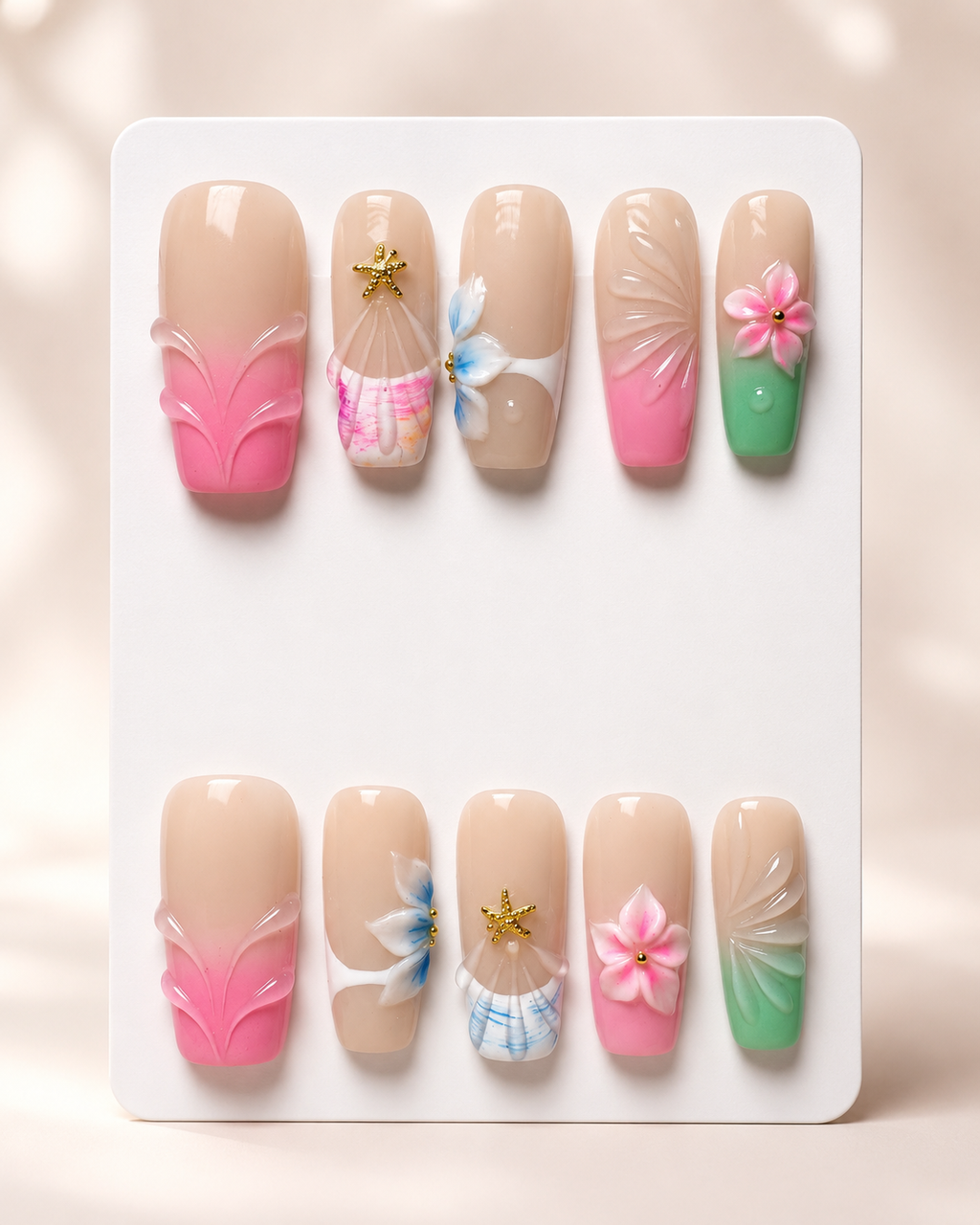 Pink Lagoon Shell Bloom Press-On Nails