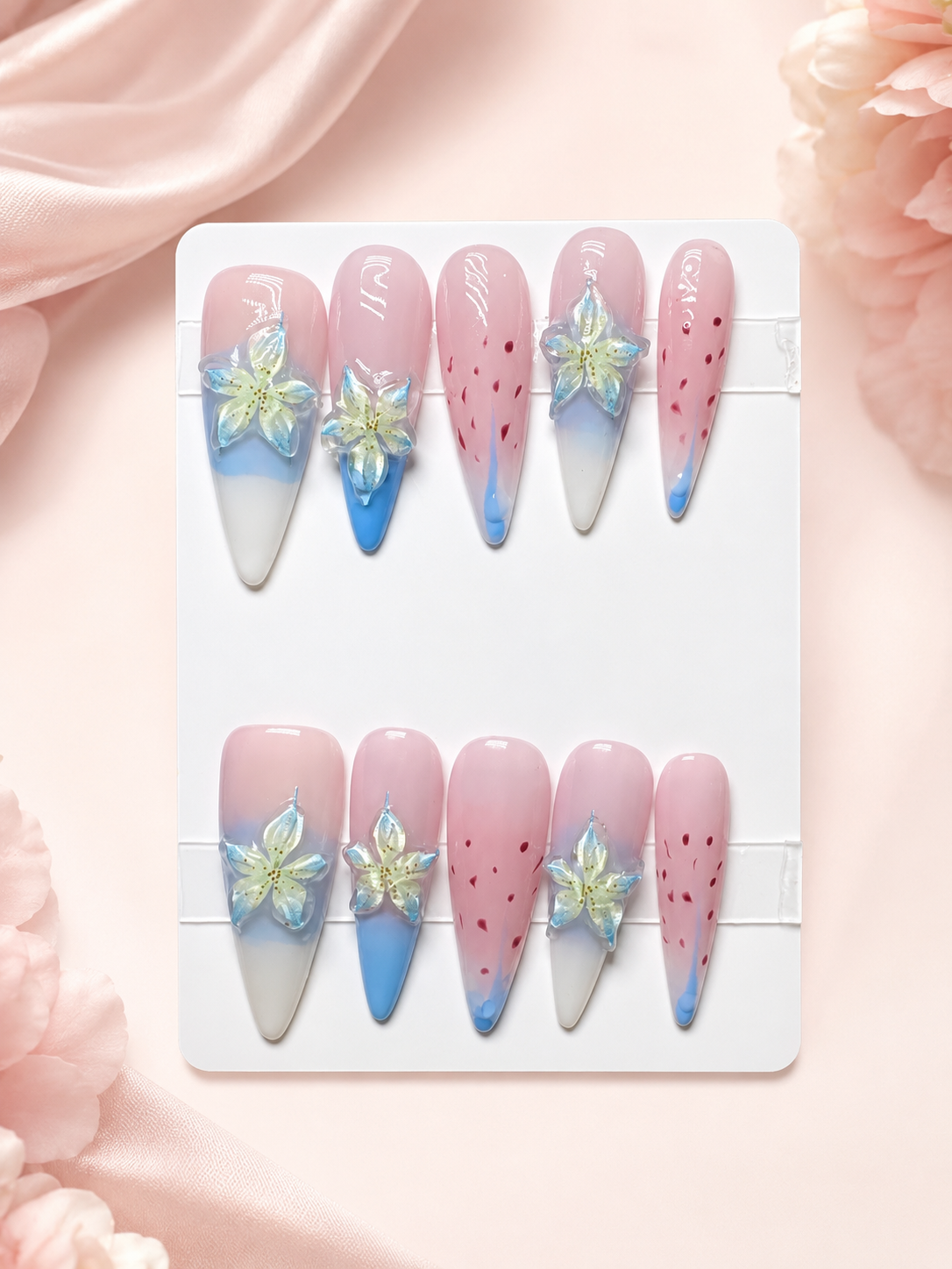 Blue Petal Whisper Press-On Nails