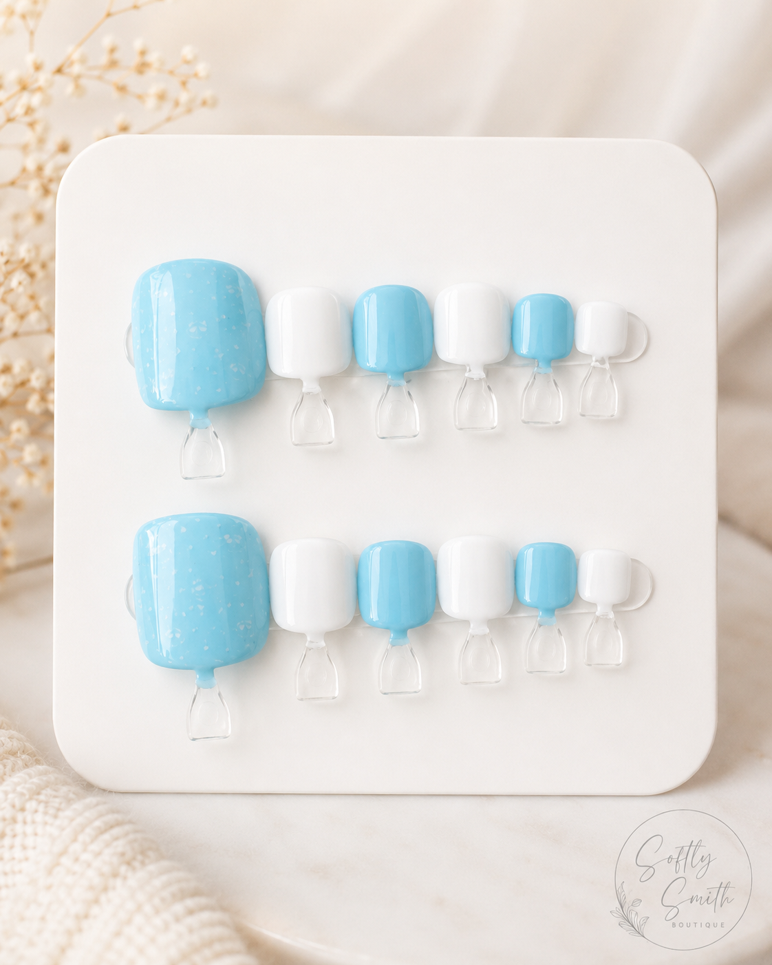 Blue Speckled Pedi Press-On Toenails