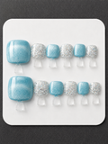 Icy Blue Sparkle Press-On Toenails