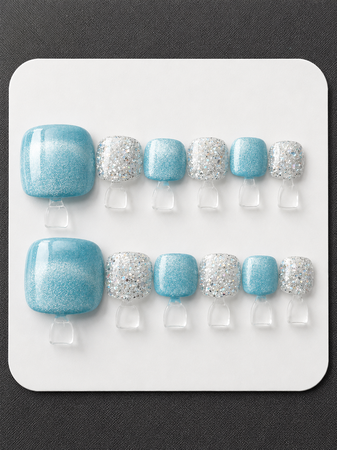 Icy Blue Sparkle Press-On Toenails