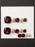 Burgundy Gold Cat Eye Press-On Toenails