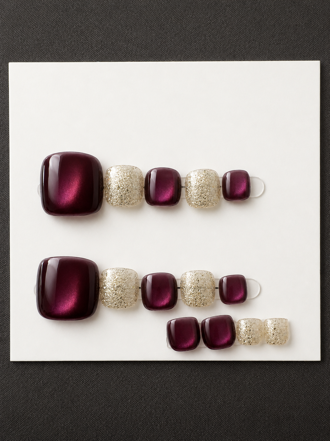 Burgundy Gold Cat Eye Press-On Toenails