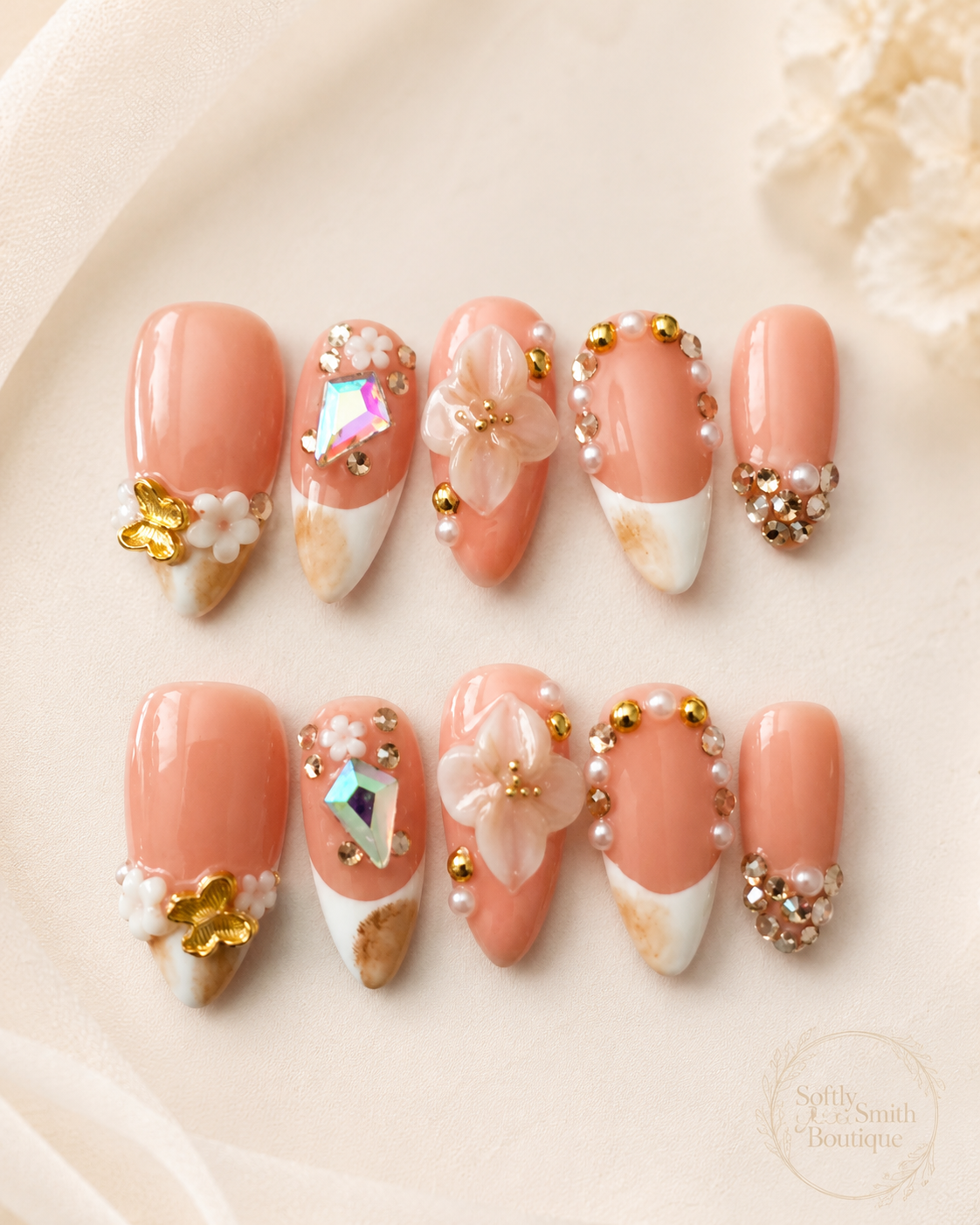 Peach Butterfly Garden Press-On Nails