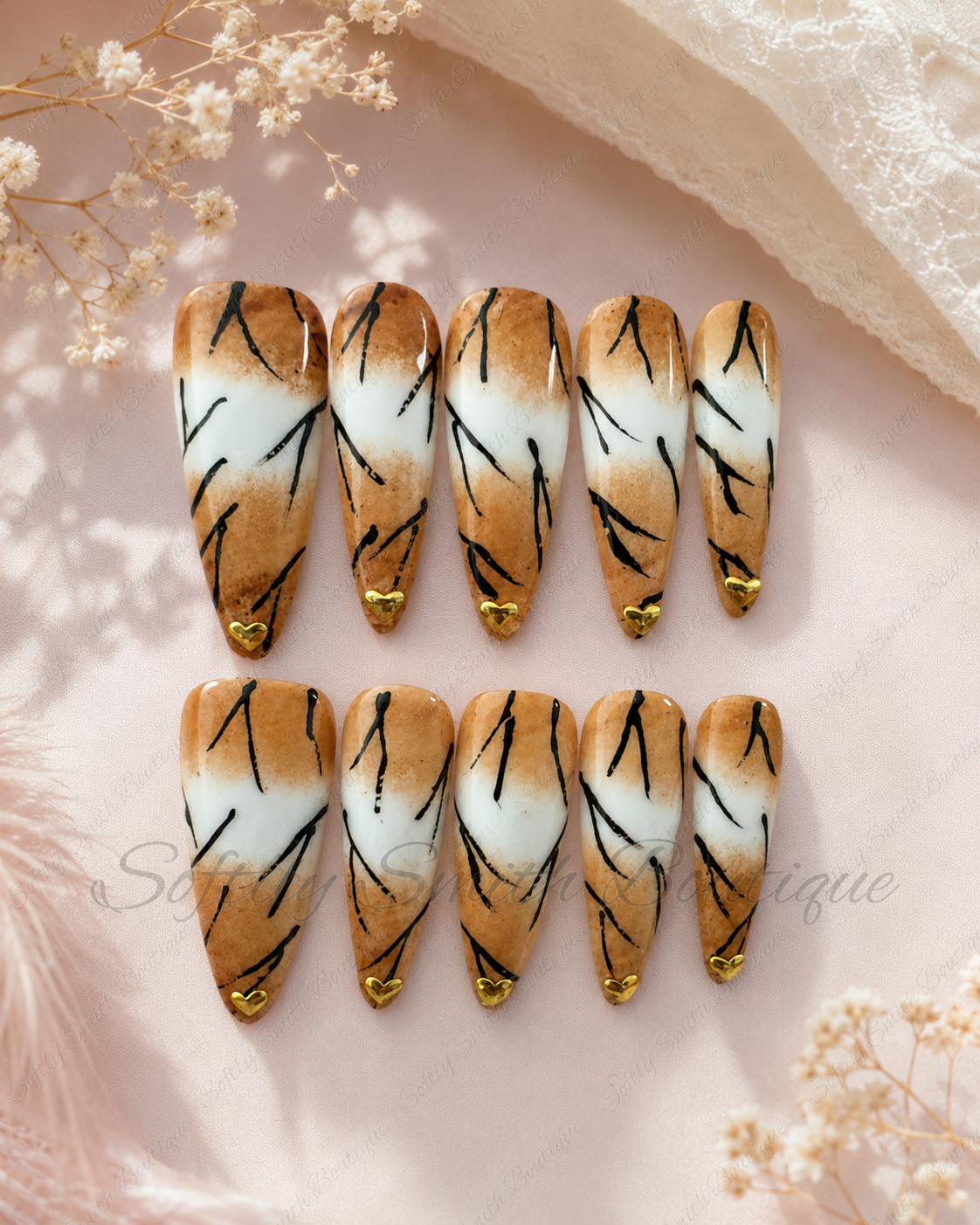Golden Branch Mocha Press-On Nails