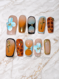 Blue Blossom Luxe Coffin Press-On Nails