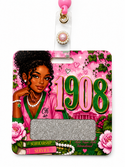 1908 Inspired Pink & Green Personalized Badge Reel