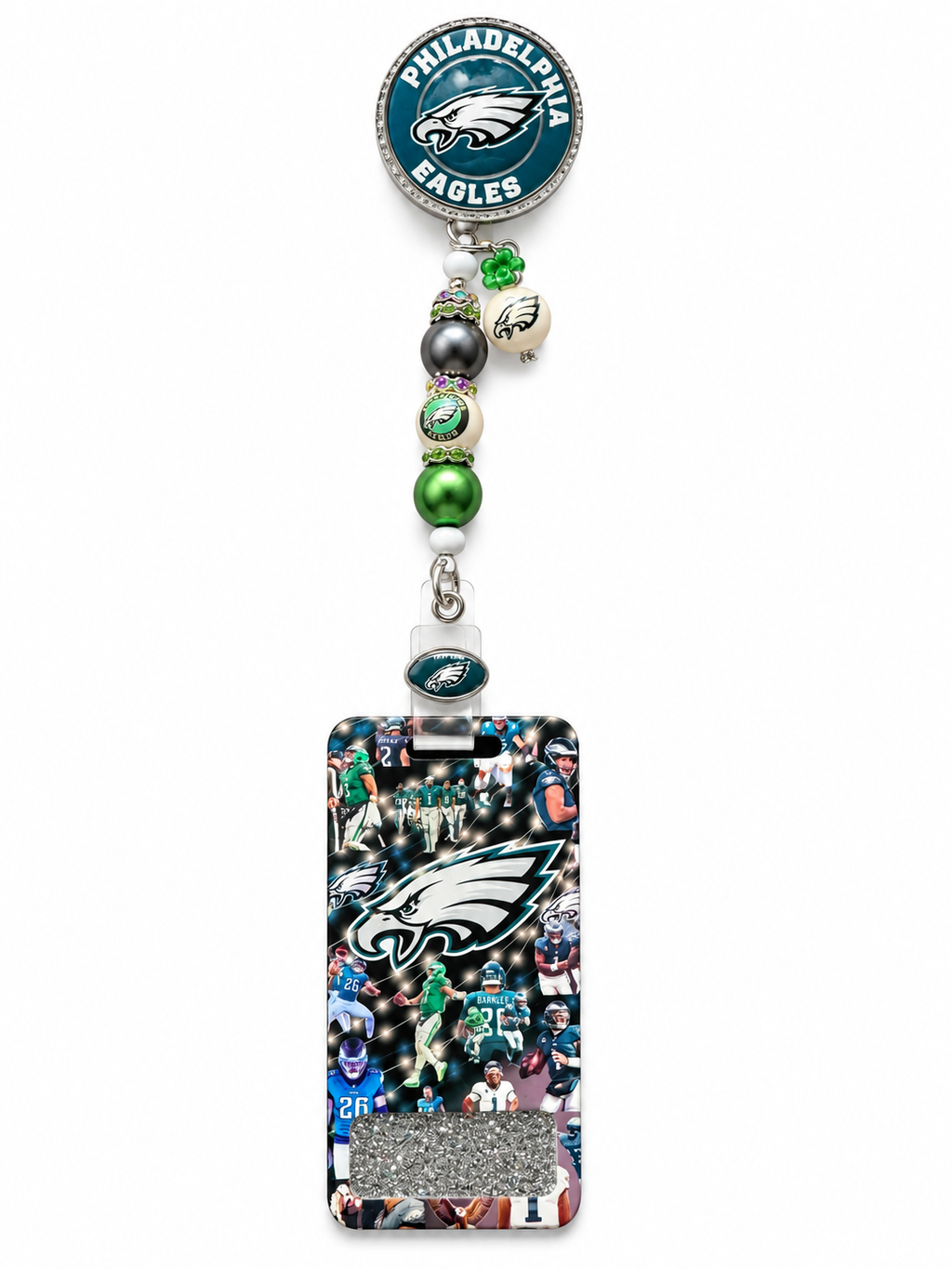 Philadelphia Eagles Beaded Badge Reel & Personalized Badge Buddy Set