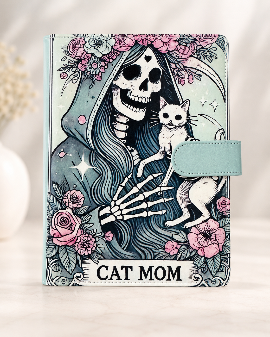 Cat Mom gothic floral A5 binder front view
