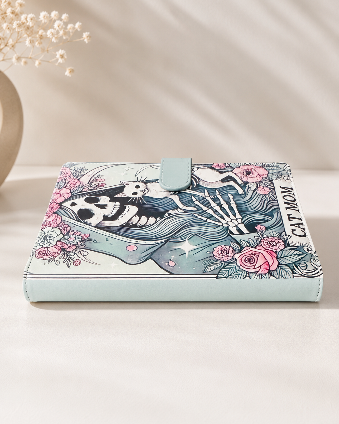 Cat Mom gothic floral A5 binder closed side profile