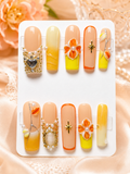 Golden Citrus Bloom yellow and orange embellished press-on nails