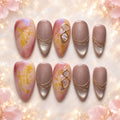 Heiress blush pink, taupe and gold almond press-on nails