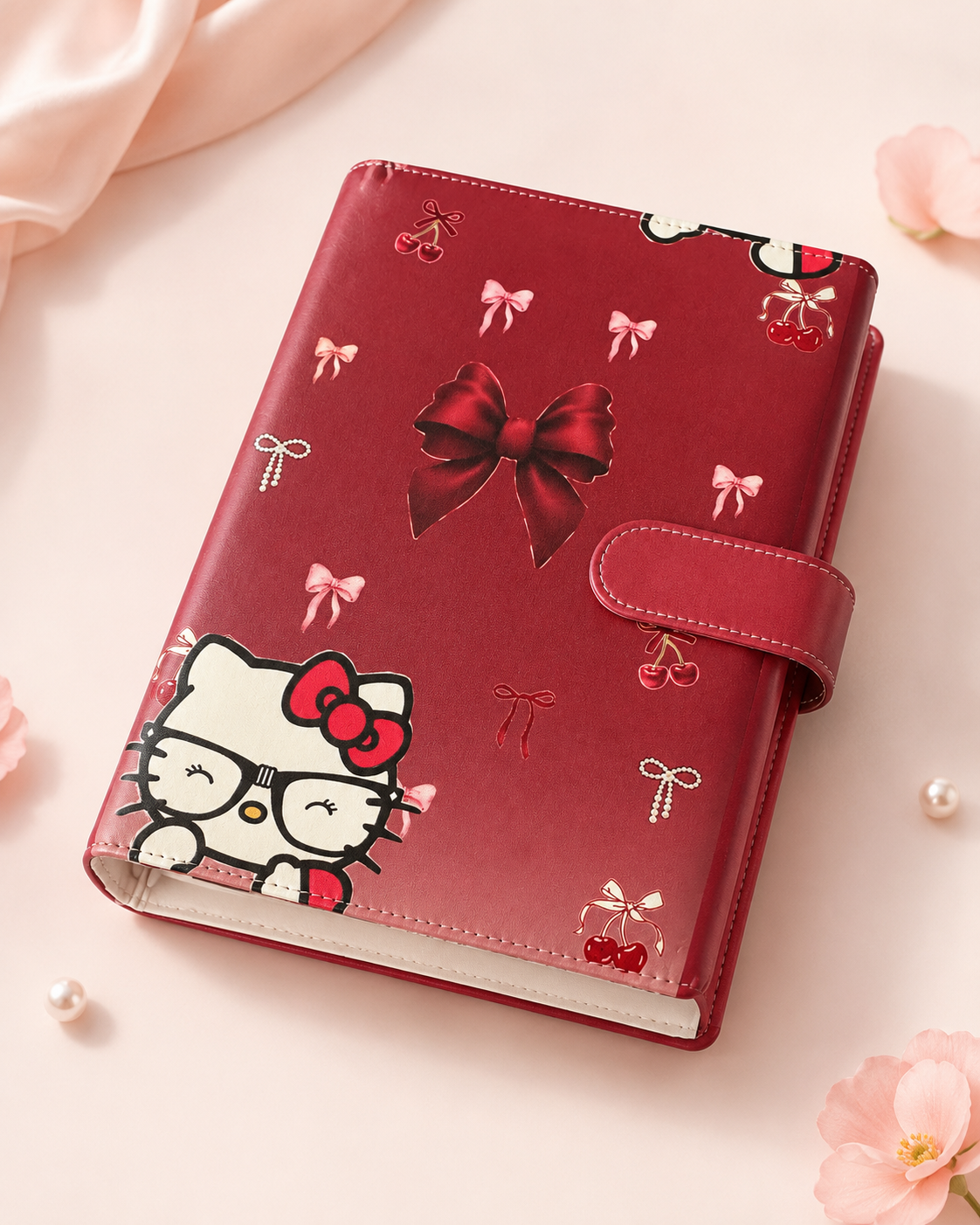 Hello Kitty cherry bow A5 binder angled view