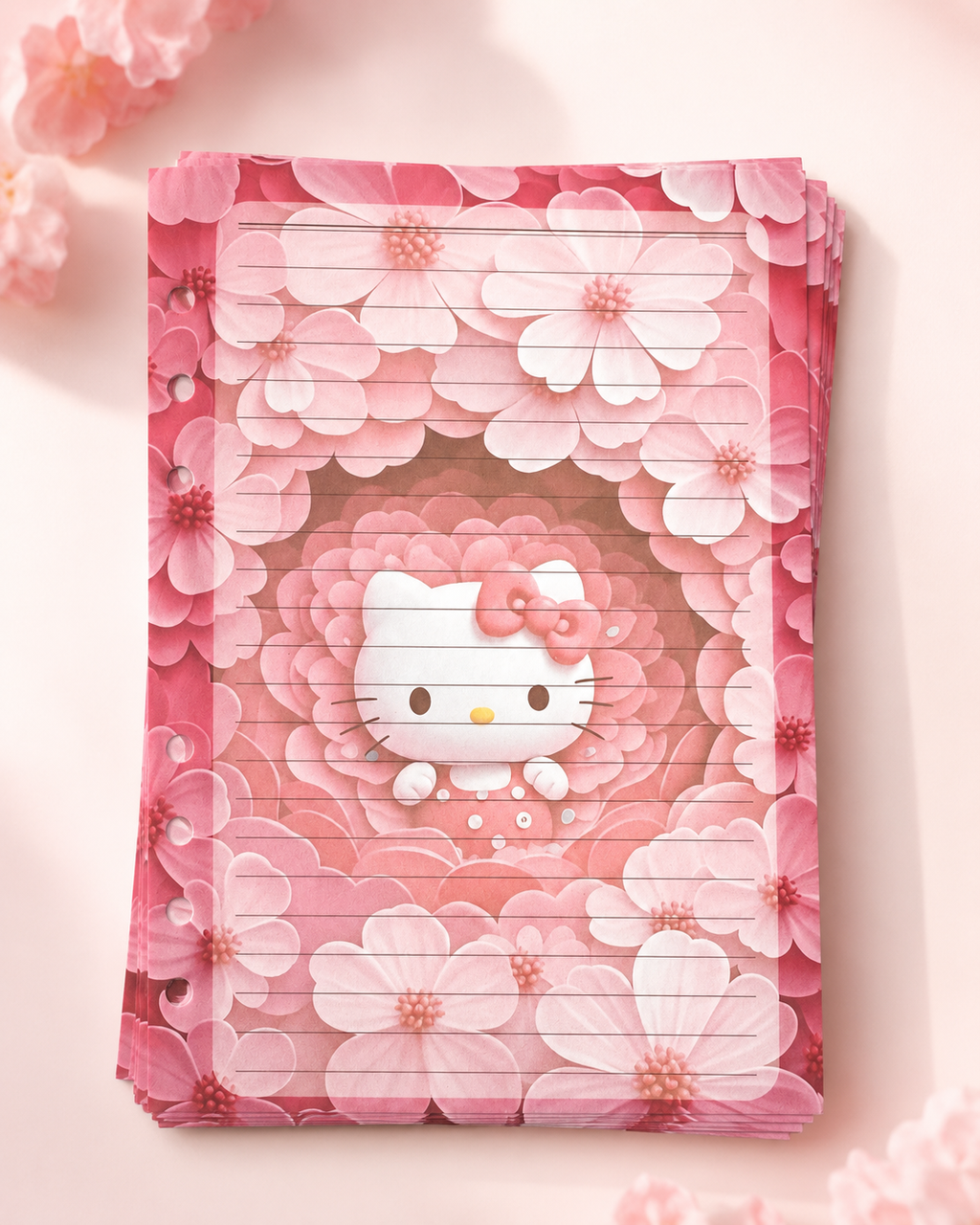 Pink floral Hello Kitty A5 lined paper inserts