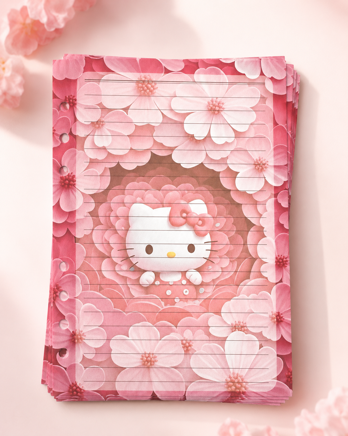 Pink floral Hello Kitty A5 lined paper inserts