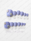 Lavender matte press-on toe nails with crystal flower accents