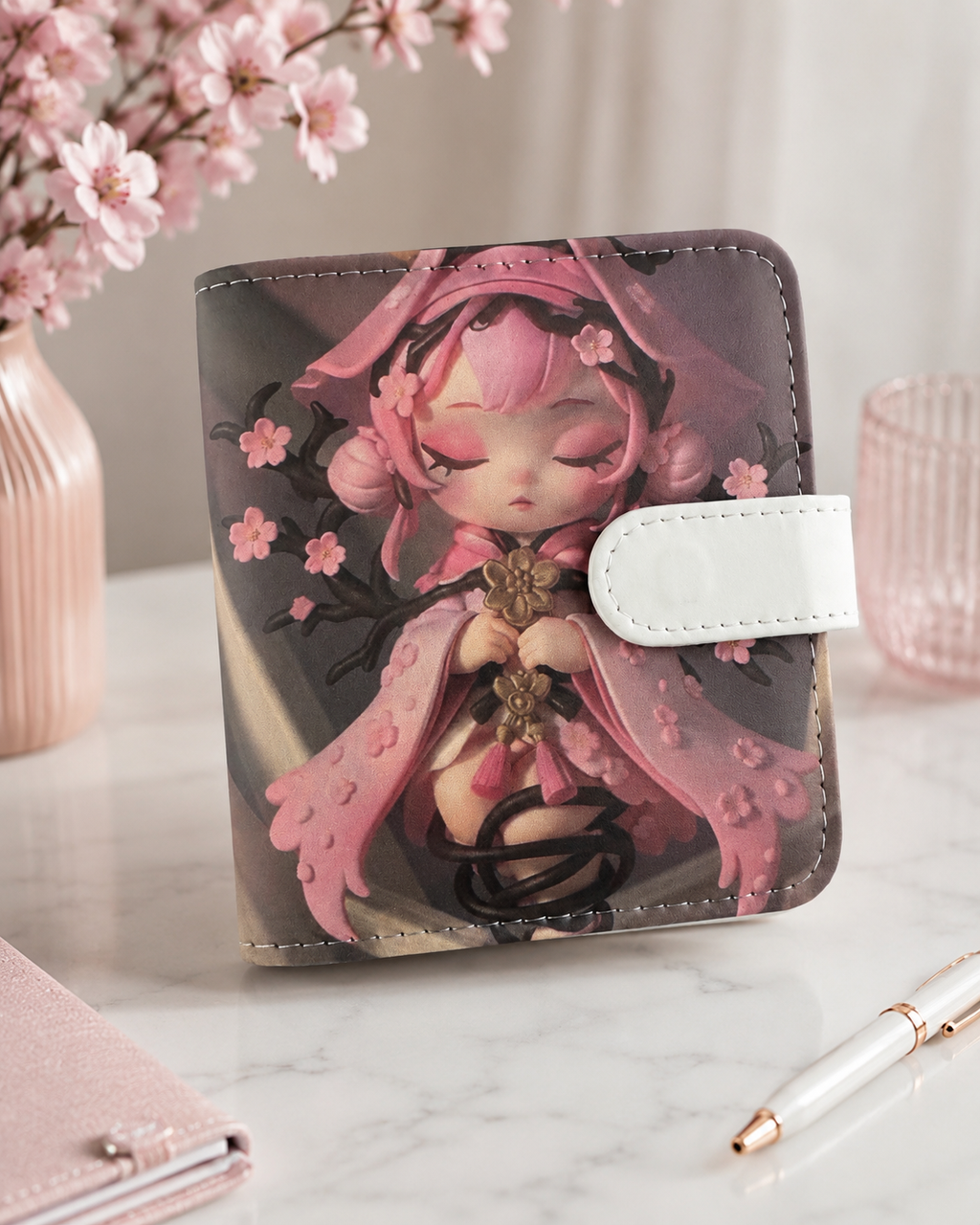 Pink chibi M5 binder angled product view