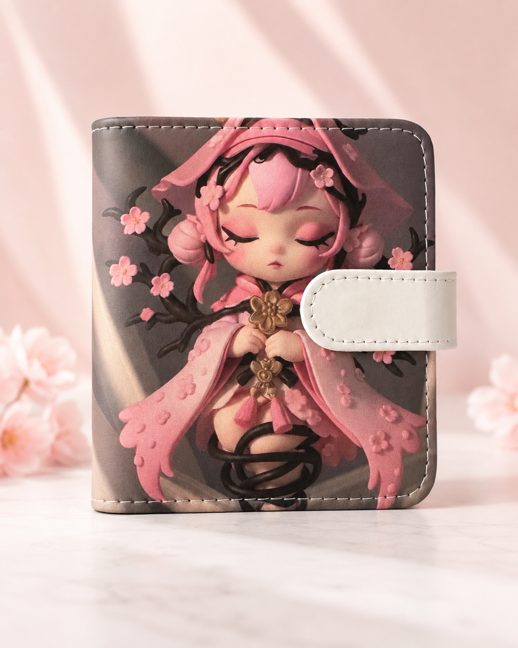 Pink chibi M5 binder with floral background