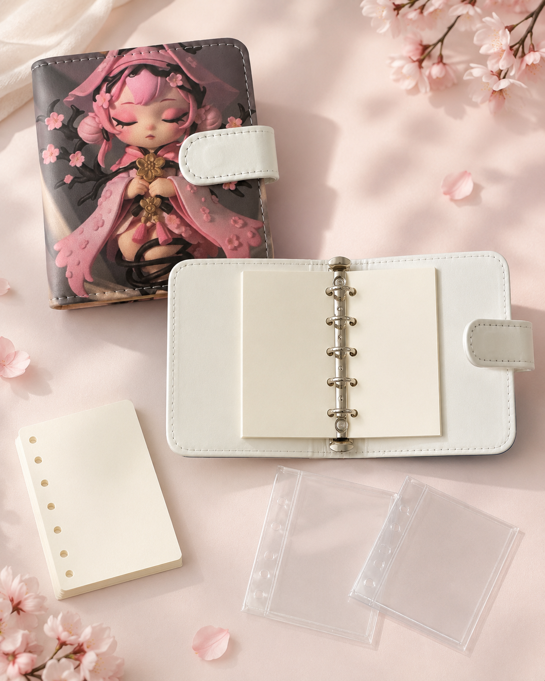 Pink chibi M5 binder styled product photo