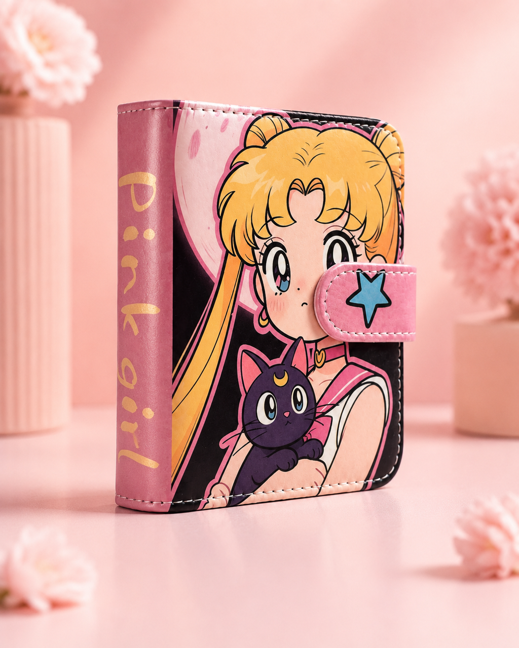 Pink Girl M5 binder planner angled spine view