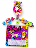 Rainbow tiger badge reel and badge buddy set front view