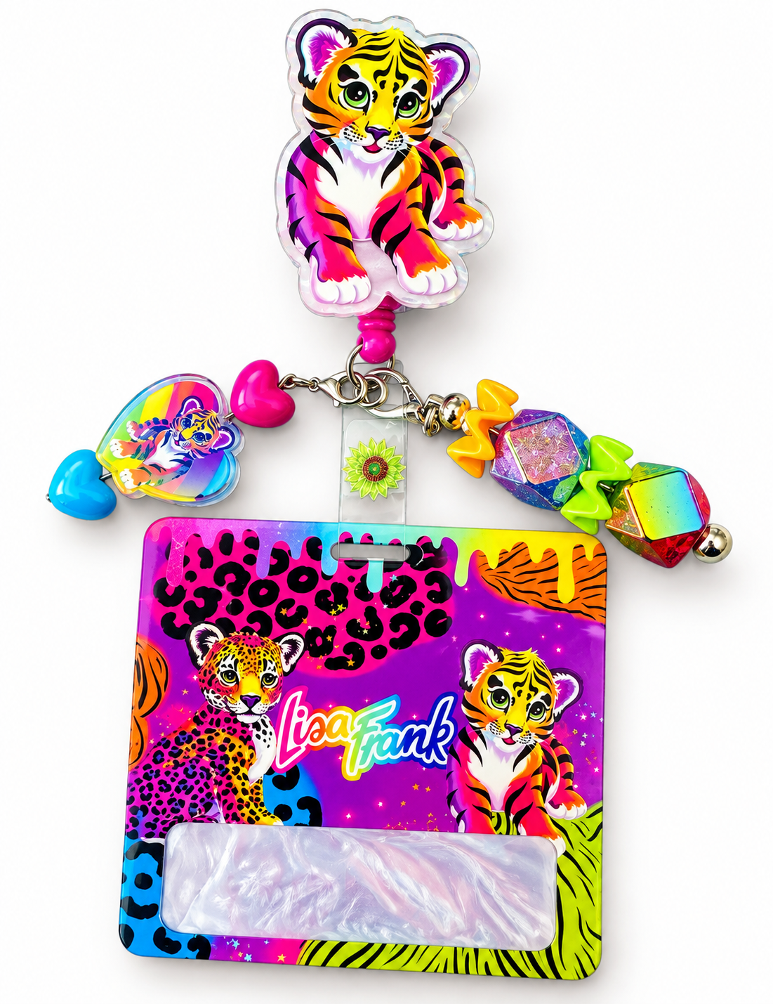 Rainbow tiger badge reel and badge buddy set front view