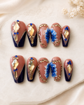 Sapphire Bloom Luxe press-on nails, medium length in medium size