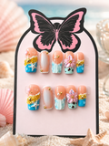 Seashell Blossom ocean-themed press-on nails, size small