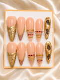 Gilded Muse nude pink and gold embellished press-on nail set