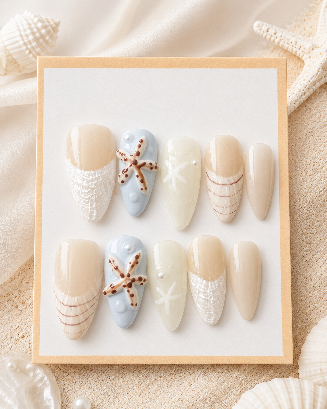 Starfish Shoreline coastal press-on nail set in size medium